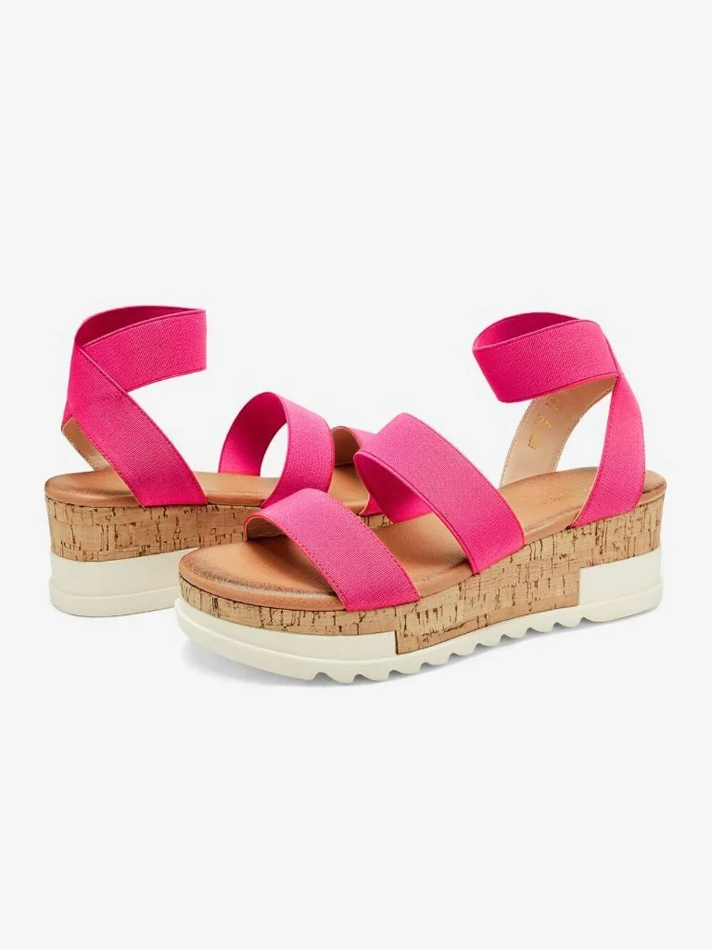 Pink Vacation Women's  Open Toe Elastic Strap  Wedges Platform Sandals